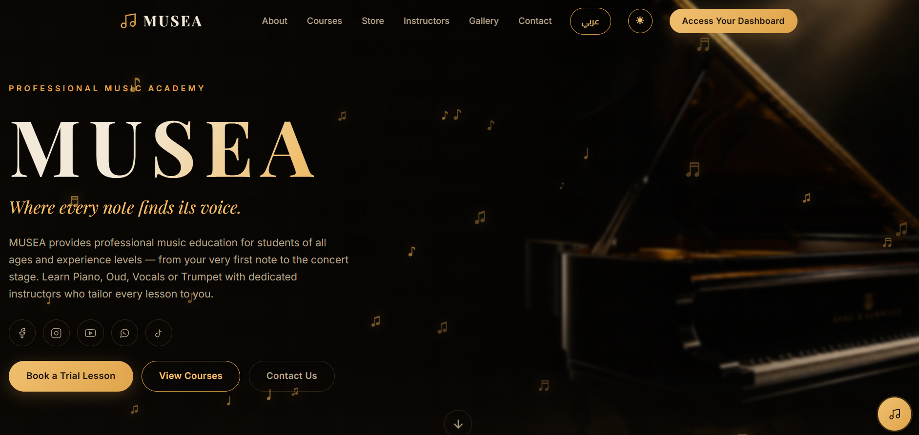 The MUSEA Music Academy home page